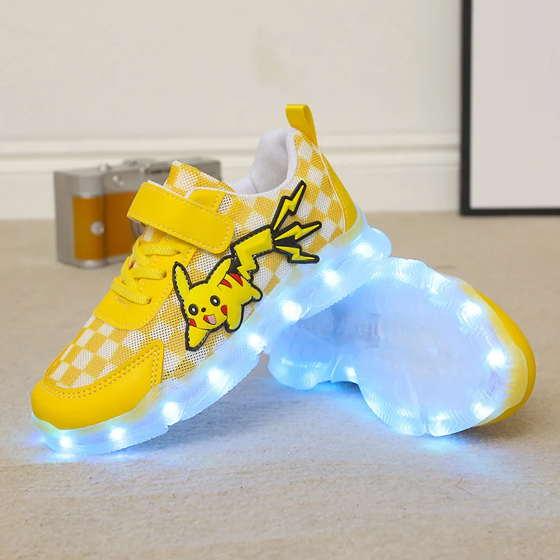 Pokemon LED Детски Маратонки Аниме Пикачу Спортни Маратонки За Бягане Баскетболни Дишащи Обувки за Тенис Ежедневни Светещ Детски Обувки