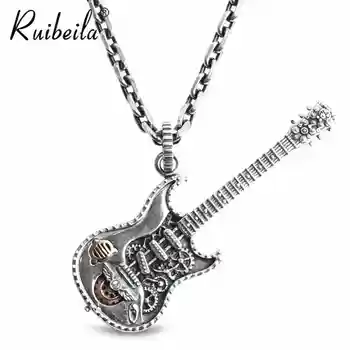 Ruibeila нов автентичен 925 сребърен медальон китара предмет на рок готик музикален инструмент пънк колие мъжки и дамски бижута