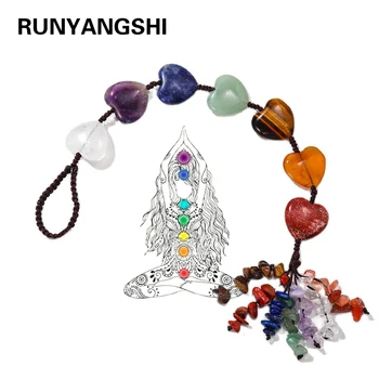 RUNYANSGHI Естествен Кварцов Камък Организация Висулка Седем Чакри Кристал във формата на Сърце Висулка Енергия Декоративни Подаръци