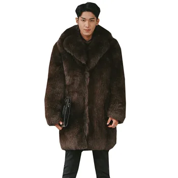 S-6XL, Нова Мода Зимни дрехи, Дрехи Големи Размери, мъжки Облекла от изкуствена лисьего кожа, Дълги Палта, мъжко палто от изкуствена кожа