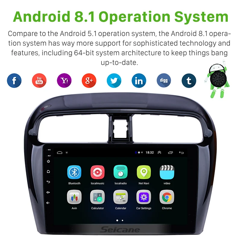 Seicane Android 8,1 2DIN 9 инча За Главното Устройство Радио Аудио GPS Мултимедиен Плеър За Mitsubishi Mirage 2012 2013 2014 2015 2016