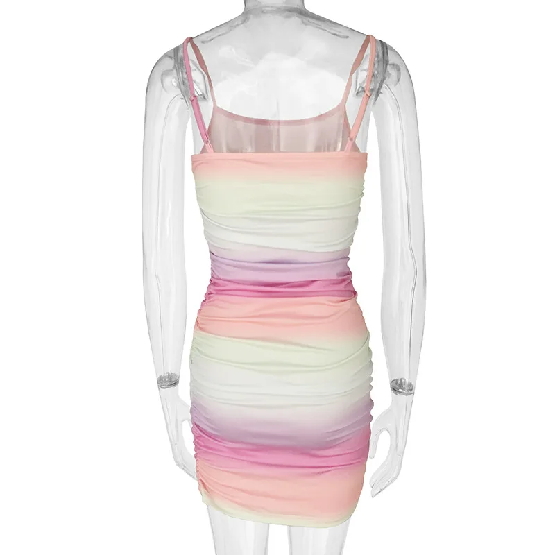 SKMY 2022 нова секси летни дрехи цвят на градиента на печатни плисе на гърба спагети каишка елегантен Bodycon партия clubwear