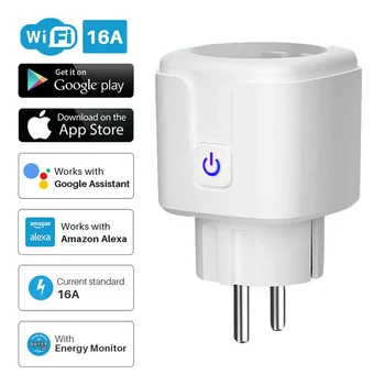 Smart Plug WiFi Изход EU 16A Power Monitor Функцията за синхронизиране на Hristo SmartLife APP Control Работи с Алекса Google Assistant