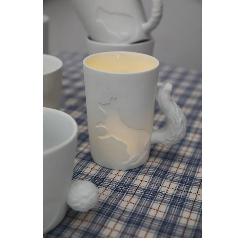 TingKe Японски ръчно стереоскопичен опашката на животното дръжка керамична чаша чаена чаша чаша за вода Скандинавски креативна свещ във формата на животно чаша