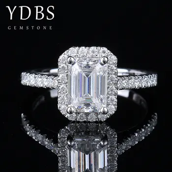 YDBS 1.0 CT 14K Бяло Злато Смарагд ножове Годежен Сватбена Халка с Муассанитом и диамантен пръстен за Жени, Подарък за Нова