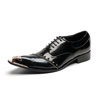 Zapatos/ Италиански черни Метални Модела обувки с остър Пръсти За Сватбени партита, Мъжки Кожени обувки с Перфорации тип 