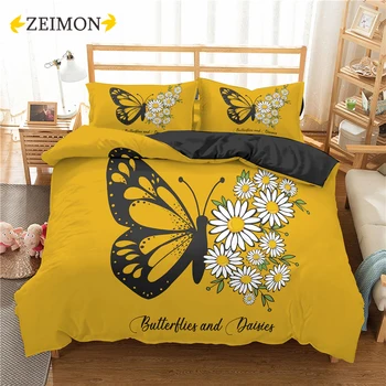 ZEIMON Daisy Комплект Спално Бельо 3D Творчески Цветя, Пухени Комплект Пеперуда Стеганое одеяло калъф Калъфка Една Кралица Супер Крал Двоен Размер