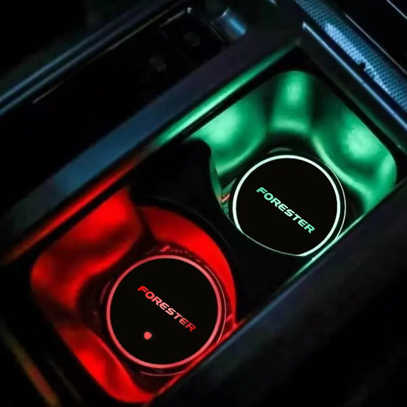 Авто Лого С Led Лампа 7 Цветни Чаши С Светящимся Стойка Държач За Subaru Forester 2006 2007-2020 2021 2022 Аксесоари