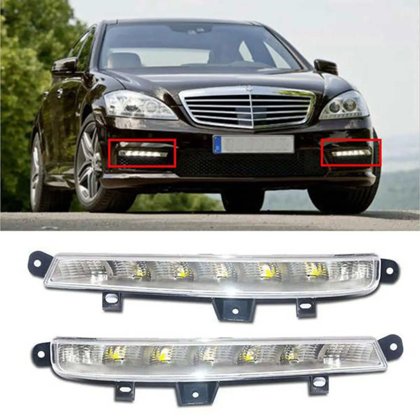 Авто Ляв и Десен DRL LED Фарове за мъгла Дневни Светлини за Mercedes Benz W221 S63 AMG 2007-2013 2218201356