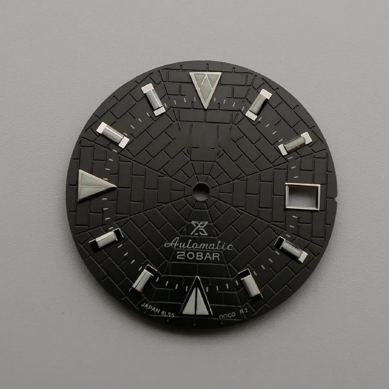 Аксесоари за часовници 28,5 мм, черен циферблат карирани каишка Япония C3 люминесцентный за механизъм NH35
