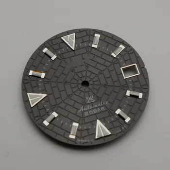 Аксесоари за часовници 28,5 мм, черен циферблат карирани каишка Япония C3 люминесцентный за механизъм NH35