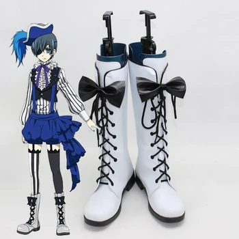 Аниме Черен Иконом Ciel Phantomhive Цирк Обувки за cosplay на висок ток с шнур, Обувки за cosplay за Жени/Мъже, подходящи за всеки размер