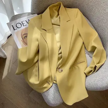 Безплатна Доставка Мода Тънък Ново Британски Стил Есен Жълто Женско Палто, Костюм Висок