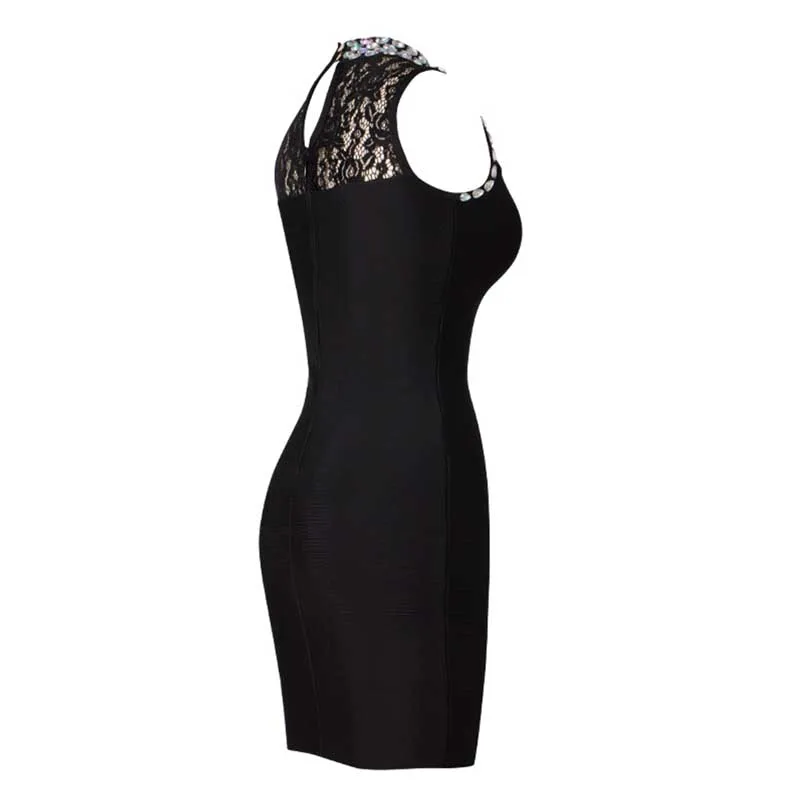 безплатна доставка на едро дамска рокля черно перо от мъниста участък плътна мода знаменитост коктейл бандажное рокля