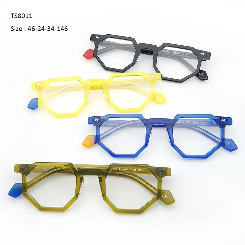 Бял Оптично Жълт Цвят Ацетат Мъже, Жени Неправилна Форма Стари Ретро Предписани Очила, Рамки за Очила TS8010