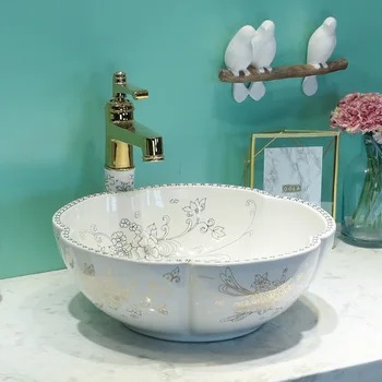 Бяла Европа Ретро Стил Lavobo Керамична Мивка, керамичен Плот с мивка цвете мивка за баня