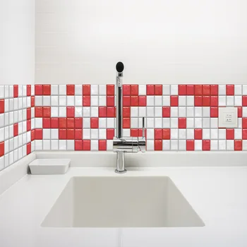 Външна търговия Amazon нова самозалепващи мозайка водоустойчив маслостойкая стенни подови бяло и червено маркиране на декоративни стикери за стена manufa