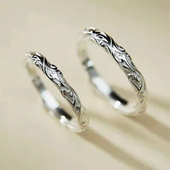 Выгравированное популярно сребърен пръстен за двойки с ретро дизайн