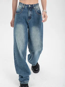 Дамски дънки Y2K с висока Талия и ниски Засаждане, женски Улични Широки Панталони в стил пънк, панталони в стил хип-хоп, дамски дънки Denim Femme Bagge, Дънки за Майките