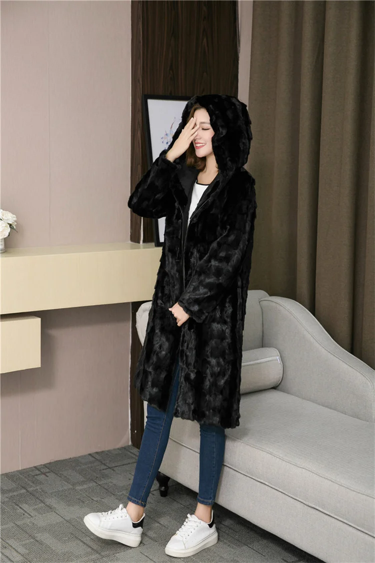 Дамски натурална луксозно палто от естествена кожа кадифе с качулка, женски дълги модни топли зимни жилетка, яке за поръчка на всякакви размери