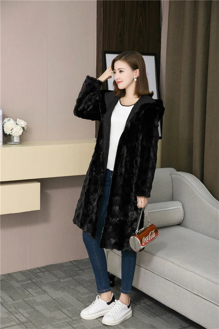 Дамски натурална луксозно палто от естествена кожа кадифе с качулка, женски дълги модни топли зимни жилетка, яке за поръчка на всякакви размери