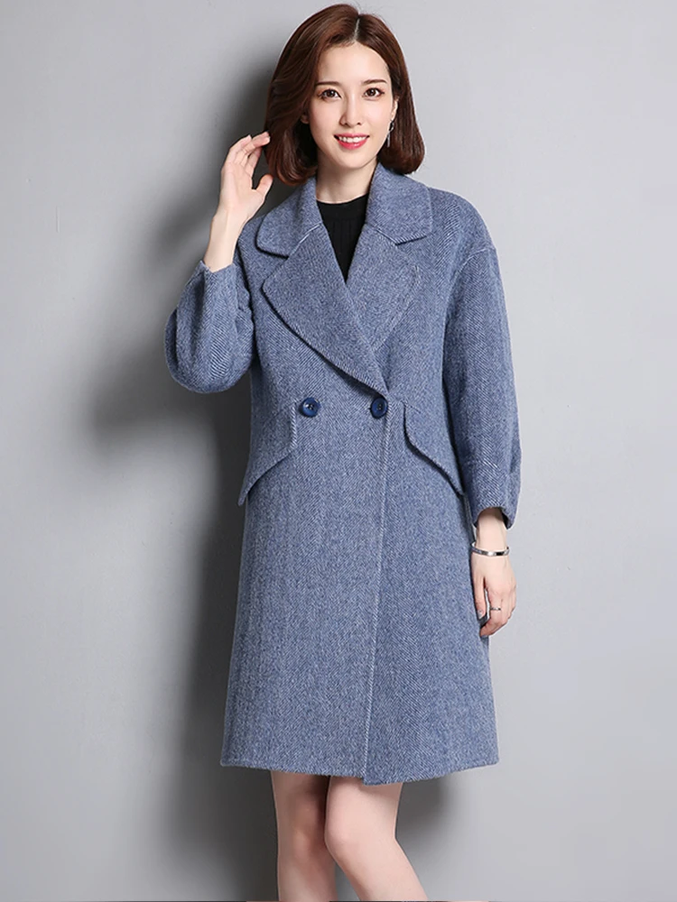 Дамски Нова Вълна Яке 2021 година, Пролетта дълго палто от Алпака в корейски стил, женски двустранни палто Abrigos Mujer Elegante Qbl-8718 KJ5168