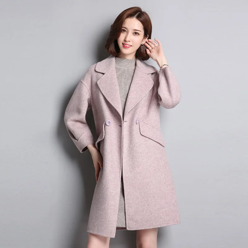 Дамски Нова Вълна Яке 2021 година, Пролетта дълго палто от Алпака в корейски стил, женски двустранни палто Abrigos Mujer Elegante Qbl-8718 KJ5168