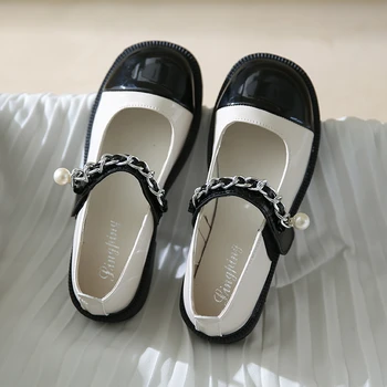 Дамски обувки Mary Janes, дизайнерски Сандали на равна подметка с веригата, Лятото на 2022, Модни вечерни обувки на плоска подметка, Дамски Кожени ежедневни Обувки, Zapatos Mujer