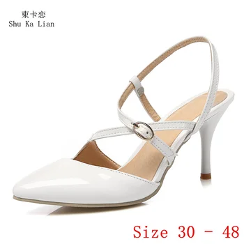 Дамски обувки на висок ток 8 см, обувки-лодка с високи токчета, дамски официални сватбени обувки на висок ток, по-големи размери 30-48
