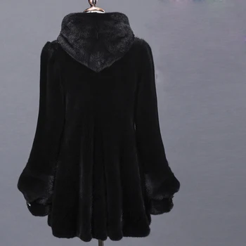 Дамско палто от естествена кожа кадифе с качулка и дълъг ръкав, топло яке от кожа на норка средна дължина, връхни дрехи, дамско зимно палто