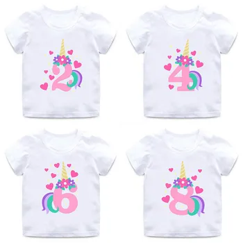 Детска тениска за рожден ден, скъпа Еднорог, номера 1-10, Тениски с писмото Принтом за момчета и Момичета, летни детски блузи, забавни детски дрехи