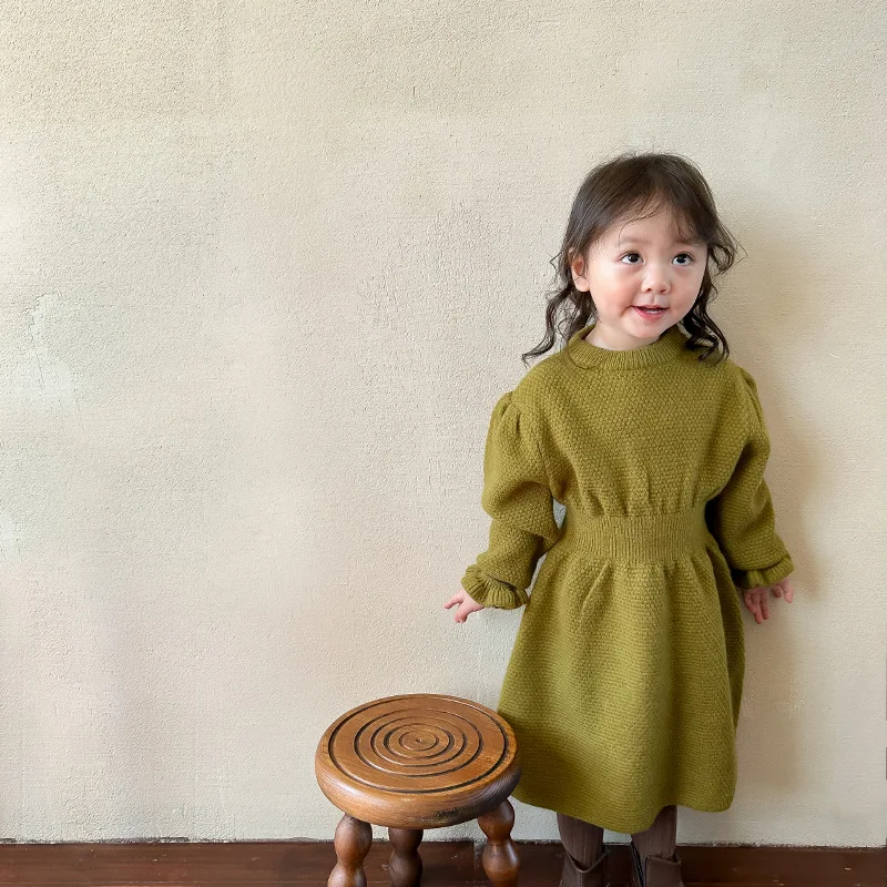 Детски дрехи 2022, Есенно-Зимния Ново Модерни дрехи за момичета, Модерно Рокля-пуловер, Детски Дрехи Принцеса в корейски стил