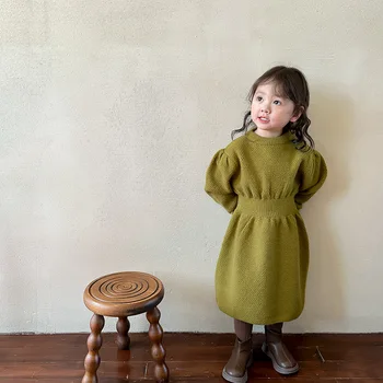 Детски дрехи 2022, Есенно-Зимния Ново Модерни дрехи за момичета, Модерно Рокля-пуловер, Детски Дрехи Принцеса в корейски стил