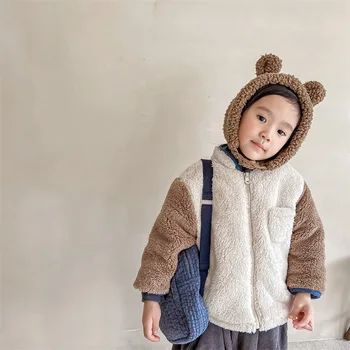 Детски дрехи 2022, Есенно-зимно Детско Утолщенное Вълнена Палта за момичета и момчета в корейски стил, Цветно и Топло Палто от вълна от овце