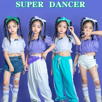 Детски облекла в стил хип-хоп, костюми за джаз танци, Улично Подиум за момичета, Корейски дрехи Kpop, Етап костюми DQS10027