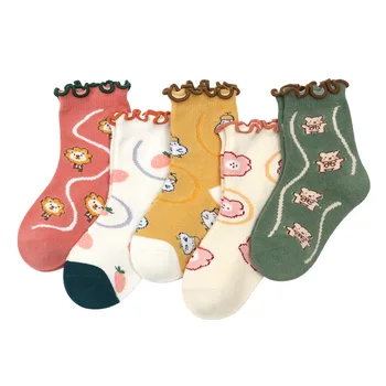 Детски чорапи, 5 чифта/лот, есенно-зимни памучни чорапи за момичета, Сладки Бебешки Чорапи с цветя модел за малките Момчета и момичета 1-8 години