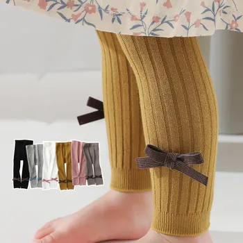 Детски Чорапи За Малки Момичета, Трикотажни Обикновена Гамаши с Лък, Пролетно-Есенни Детски Чорапогащи Принцеса