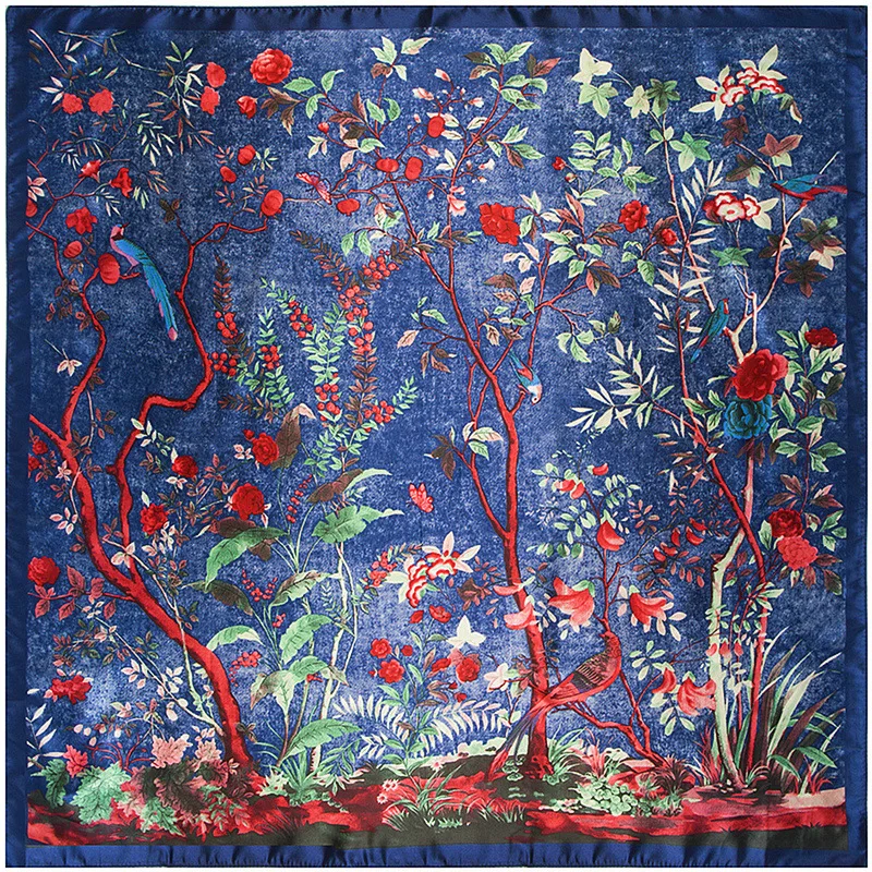 Европа и Съединените Щати класически модерен шал от Полиестер за дами с флорални принтом и птици, 90 шал, шал, декоративен кърпичка