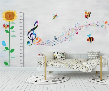 Европейски и американски музикален символ на височина линия пеперуда слънчоглед детска стая фон на стената 3D фото тапети