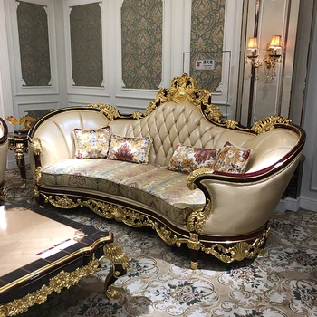 Европейският стил на кожен диван 123 комбинация от висок клас луксозна голяма семейна всекидневна на първия етаж довършителни кожата от масивно дърво