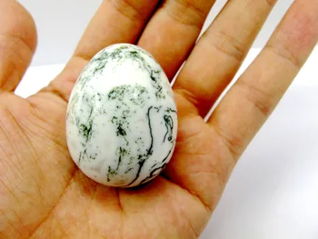 Естествен Мъх Ахат Скъпоценен Камък Яйца Полиран Хлорофан Масаж Изцеление Чакра на Рейки Яйце Приложение 35*45 мм