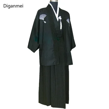 Етап костюми Японското самурайское кимоно Мъжки черна роба, cosplay реколта дрехи Японски стил Вечерна рокля