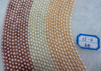 Жена трицветна допълнителен 3,5-4 мм, сладководни перли във формата на Ориз 15 инча САМ Изработка на бижута на Едро и в търговията на дребно