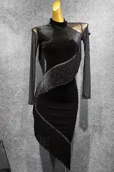 Жените Дама Латиноамерикански Танци Рокли Костюм испанци рокля Самба ресни испанци рокля черно LW407