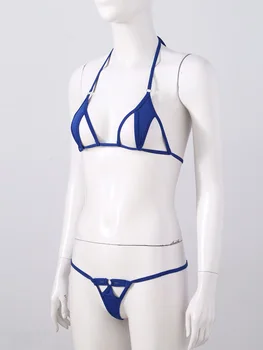 Женски бански костюм от две части, открит плувен комплект бикини, Бански, Плажно облекло, Сутиен от дантела с Т-образно деколте на гърба си с ниска талия
