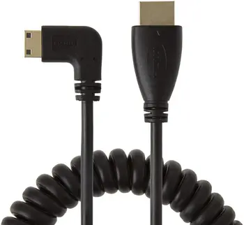 За Mini HDMI към HDMI, 5 метра Навити на 90 градуса Ляв ъгъл на Mini-HDMI Plug-HDMI plug конвертор кабел, Поддръжка на 1080P Full HD, 3D