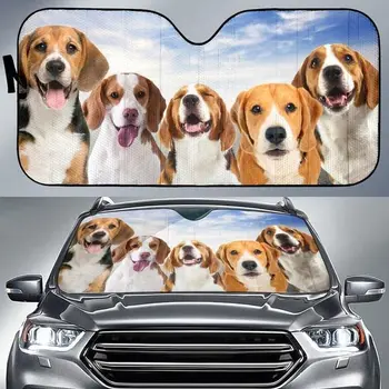 Забавни Автомобили козирка с шарени екипи Бигля, с шарките на синьо Небе, Автоматично регулиране на сенника за любителите на Бигля, Идея за подарък за мама кучета, Трайно предното стъкло на автомобила
