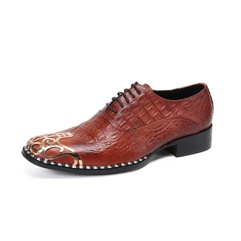 Зимна ежедневни Нова мъжка класическа Мода обувки, Индивидуалност, Крокодилска кожа, Кожена Одноногая Мързелива Метална мъжки обувки