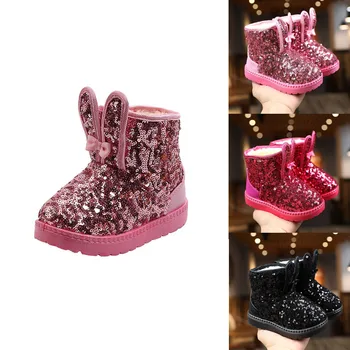 Зимни обувки за момичета, Модерен, с Кристали, Дебела Нескользящая Детски Обувки, Плюшени Топли Бебешки Обувки