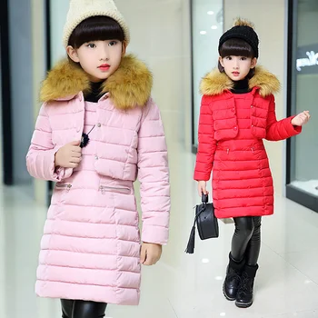 Зимните Висококачествени Памучни комплекти от 2 цвята на топола за момичета, Къси якета, Връхни дрехи + Рокля, Костюм от 2 теми, Детски дрехи за момичета от 4 до 14 години